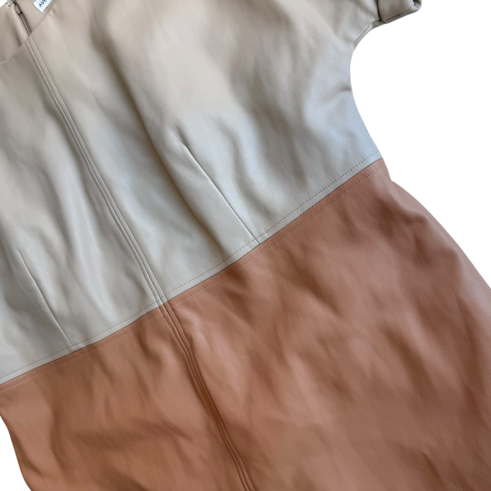 Avec Les Filles Andrea Faux Leather Tan & Taupe Dress L - Picture 8 of 9